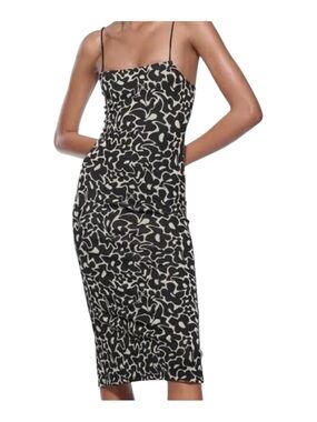 Zara Black and Cream Floral Slip Midi Dress